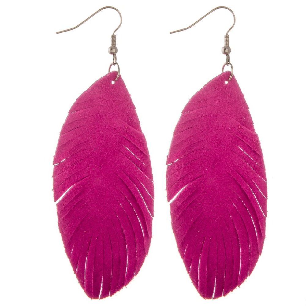 Fuschia Faux Leather Earrings